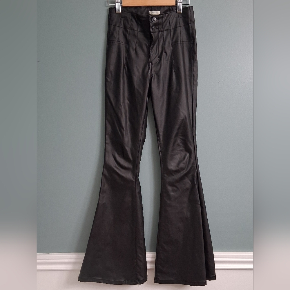 Modish Rebel Youth Faux Leather Flare Pants - Black - Size 12 Kids